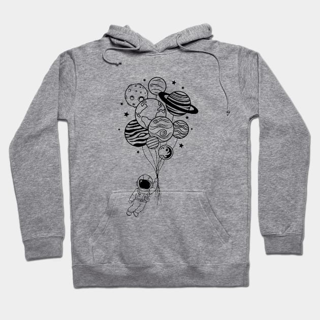 Astronaut Flying with Planet Balloons Hoodie by Lite Style Designs